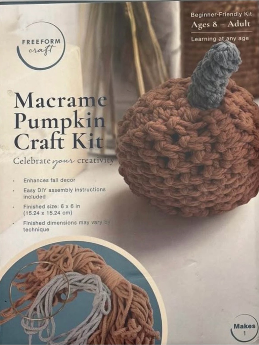 Freeform Craft Macrame Pumpkin Craft Kit New In Box Fall DIY
